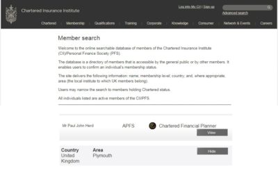 Pension Life Blog - Paul Herd still listed as a member of the CII despite his poor financial advice in the past with MFS Partnership and New Earth