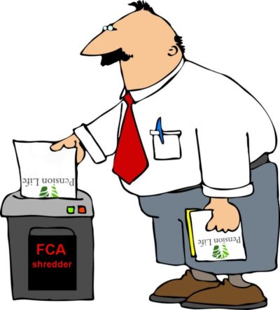 Pension Life Blog - FCA pension scam - Man shredding all the paperwork from pension life