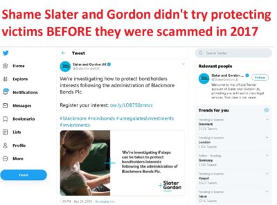 Shame Slater and Gordon didn't try to protect victims from being scammed by Blackmore back in 2017