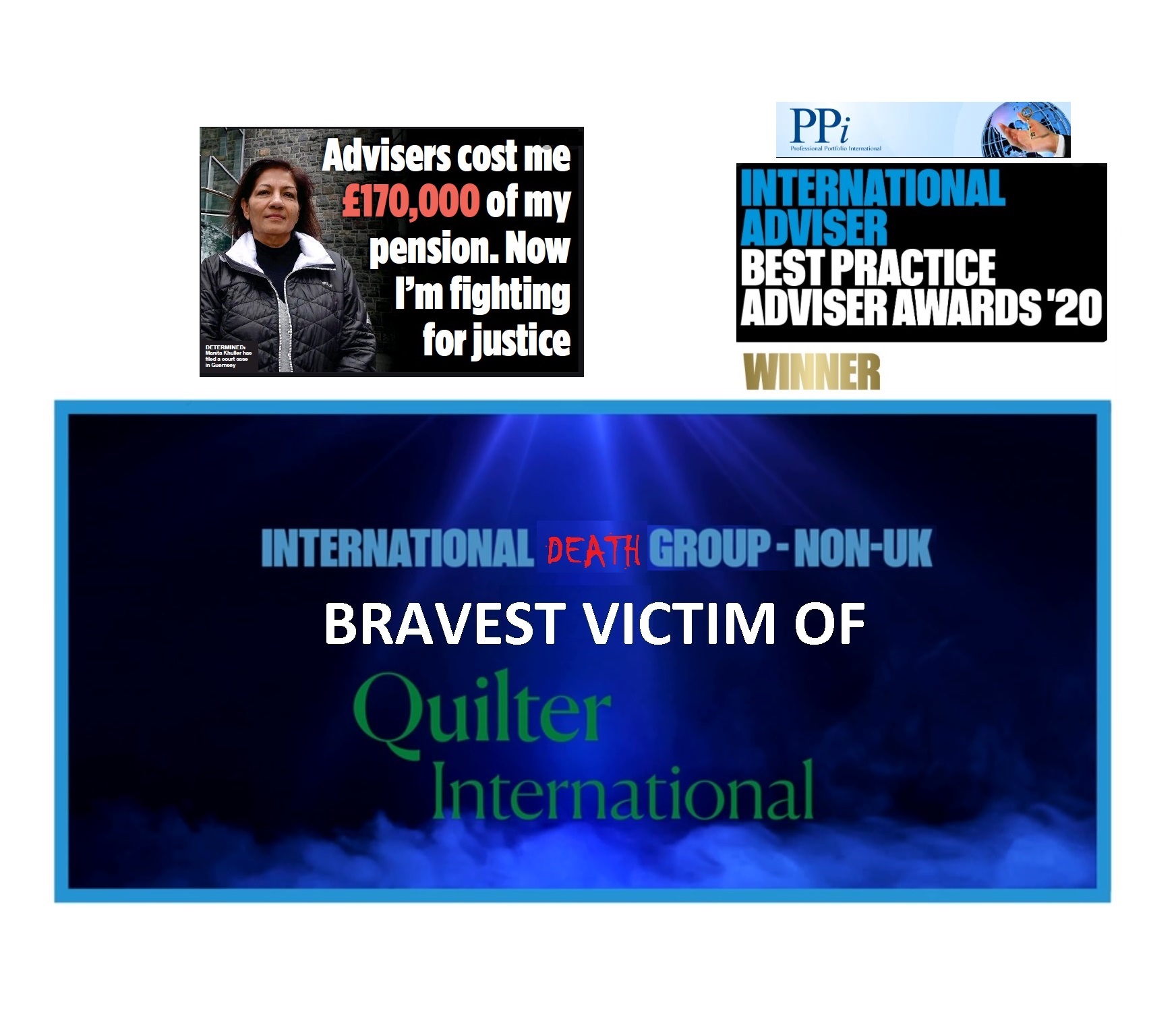 Brave pension scam Manita Khuller took on rogue QROPS trustee FNB and won.  Also a Quilter International victim, and scammed by unlicensed Eric Jordan and Colin Bloodworth of Professional Portfolio International, this brave and determined woman took her case to court in Guernsey and won.