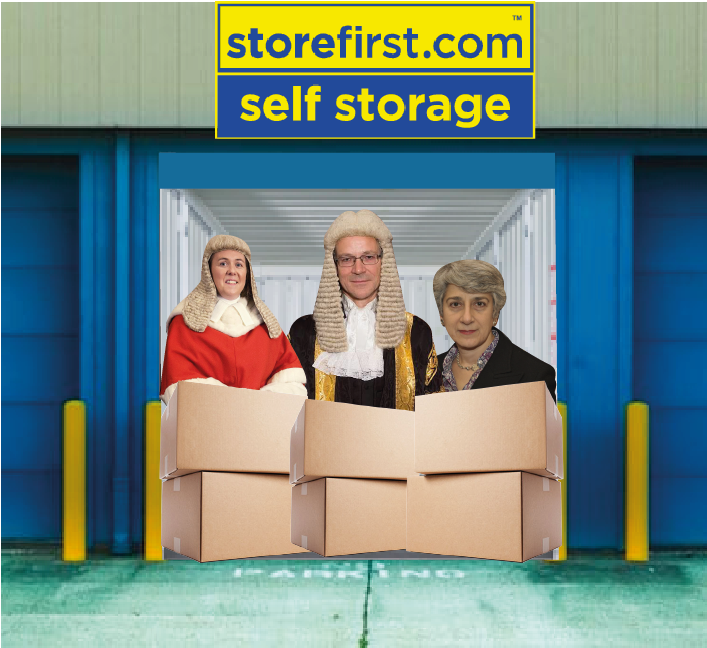 Lord Justice Newey, Lady Justice Rose and Lady Justice Andrews inside a Store First Store Pod
